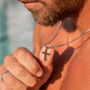 Cross Necklace 3mm Cuban Chain Necklace for Man Minimalist Sterling Silver Cross Pendant Stainless Steel Necklace Gifts for Him
