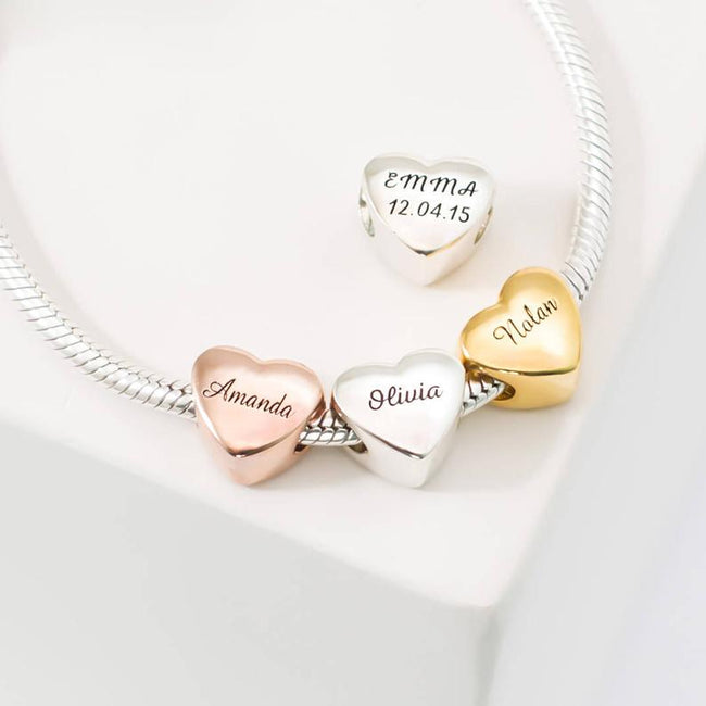 925 Sterling Silver Custom Name Heart Charm Baby Family Charm Bracelet Personalized European Bead Jewelry