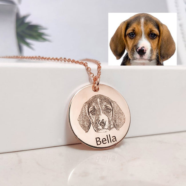 925 Sterling Silver Personalized Dog Photo Pet Portrait Necklace Engraved Name Pet Portrait Pendant