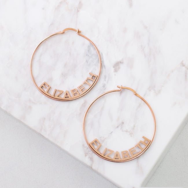 925 Sterling Silver Custom Name Hoops Large Hoop Earrings in Sterling Silver Gold and Rose Gold Name Earrings Personalized Gift for Her