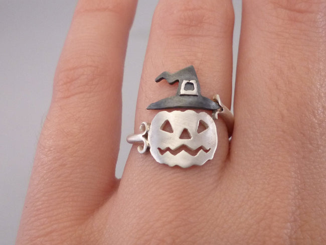 Sterling Silver 925 Jack-O-Lantern Ring Halloween Jewelry for Halloween Night