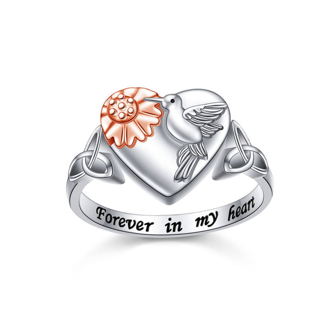 S925 Sterling Silver Hummingbird Urn Ring for Ashes Love Heart Keepsake Memorial Cremation Jewelry for Women