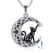 Sterling Silver Moon Black Cat Necklace for Women  Cat Jewelry for Women Abalone Necklace Cat Gifts for Halloween