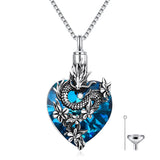Dragon Urn Necklace Sterling Silver Heart Crystal Dragon Pendant Necklace Jewelry Gifts Dragon Ashes Necklace for Women Girls Men