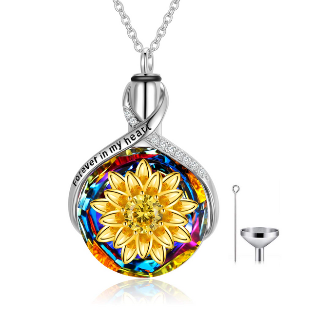 Cremation Jewelry s925 Sterling Silver Urn Necklace for Ashes Memorial Keepsake Necklace with Crystal w/Funnel Filler Jewelry Gifts for Women Girls