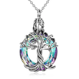 Sterling Silver Tree of Life Urn Necklace for Ashes with Circle Crystal Cremation Memorial Keepsake Jewelry