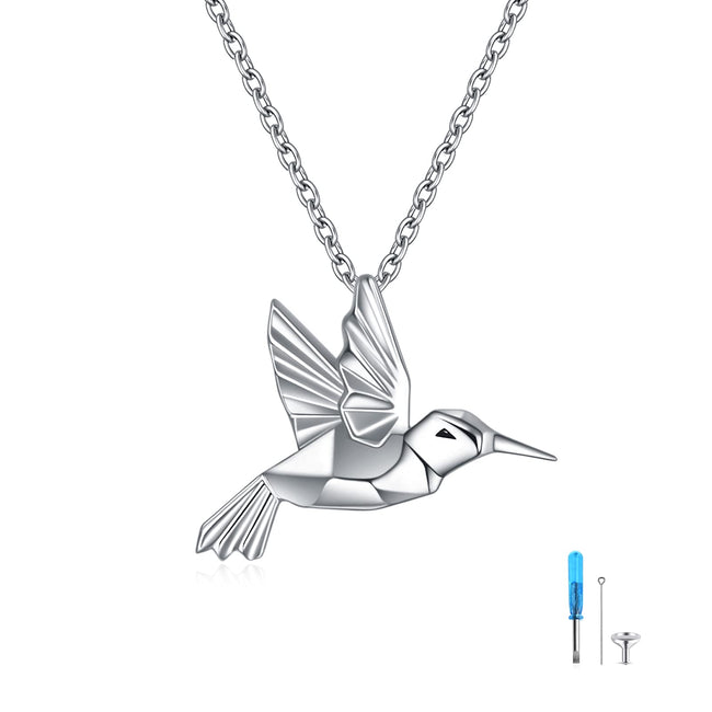 Hummingbird Urn Necklace Gifts for Ashes for Women Men Sterling Silver Origami Bird Necklace Jewelry for for Ashes Memory Necklace Gift for Women