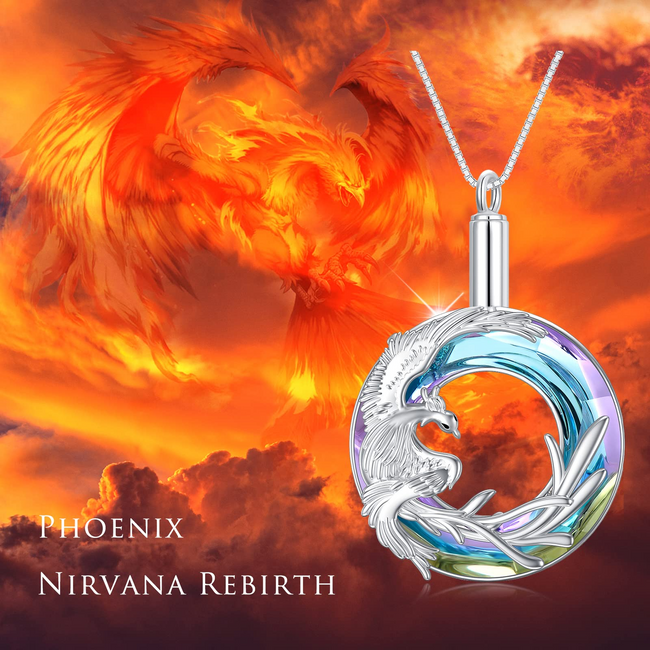 Phoenix Urn Necklace for Ashes Sterling Silver Phoenix Cremation Urn Pendant Necklace Crystal Memorial Gift for Women