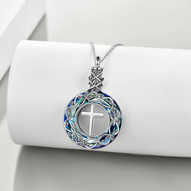 Cross Tree of Life Urn Necklace 925 Sterling Silver Ash Cremation Crystal Pendant Necklace Jewelry Gifts for Women Men