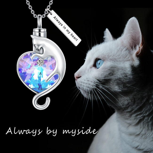 Pet Urn Necklace for Ashes Sterling Silver Crystal Pet Cat Dog Puppy Cremation Keepsake Memorial Jewelry for Ashes for Women Girls