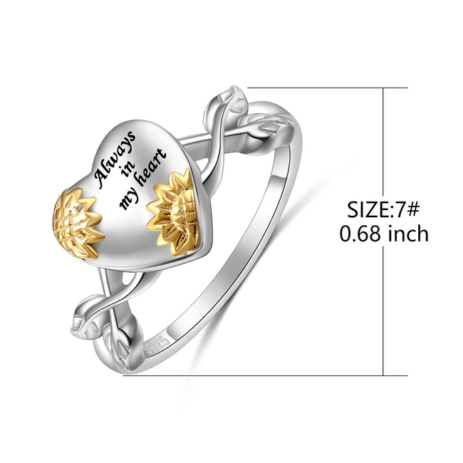 Sunflower Urn Ring for Ashes 925 Sterling Silver Cremation Jewelry for Women Bereavement Gift