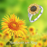 Sunflower Urn Rings for Ashes for Women Gold Plated Sterling Silver Sunflower Cremation Jewelry for Ashes