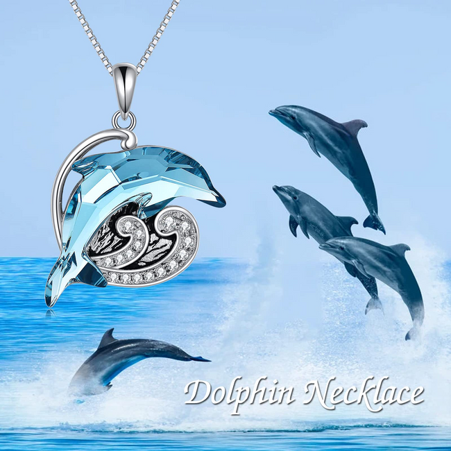 Blue Crystal Dolphin Urn Necklace for Ashes Dolphin Cremation Jewelry Dolphin Beach Jewelry Gifts for Women Girls