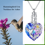 Hummingbird Urn Necklace for Ashes Sterling Silver with Crystal Cremation Jewelry Keepsake Memorial Jewelry w/Funnel Filler for Women Girls