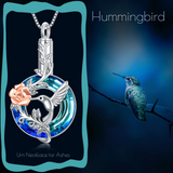Hummingbird Urn Necklace for Ashes Sterling Silver with Crystal Cremation Jewelry w/Funnel Filler Keepsake Memory Jewelry for Women Girls