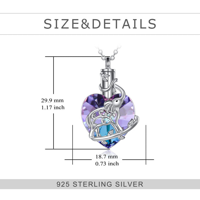 Heart Crystal Urn Necklace for Ashes Cremation Jewelry Sterling Silver with Purple Crystal Jewelry Gifts for Women Girls