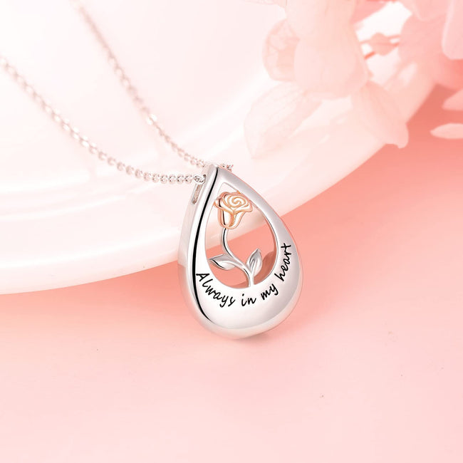 Cross Urn Necklaces for Ashes - 925 Sterling Silver Rose Infinity Teardrop Urn Necklace with Cubic Zirconia Pet Human Ashes