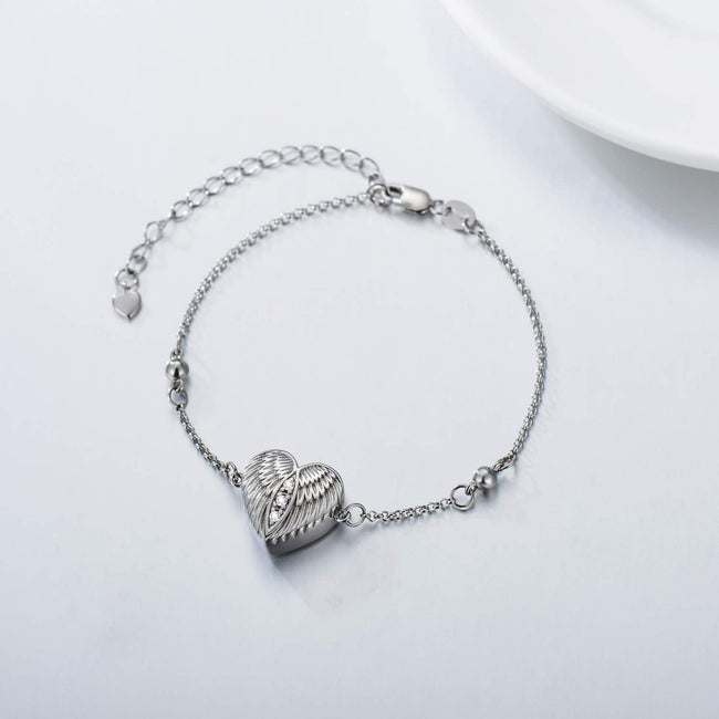 Angel Wing Urn Bracelet for Human Pet Dog Cat Ashes, Cremation Heart Wing Bracelet Keepsake Memorial Gift for Women