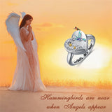 Hummingbird Flower Cremation Urn Ring for Human Ashes 925 Sterling Silver Heart Keepsake Memorial Locket Holder Jewelry for Women