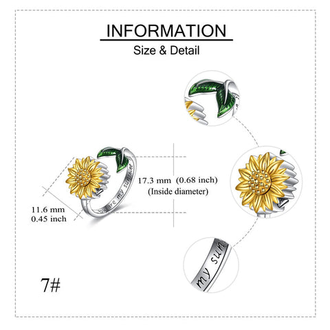 Sunflower Urn Ring for Ashes 925 Sterling Silver Adjustable Sunflower Cremation Jewelry Ring Keepsake Locket Ring for Women