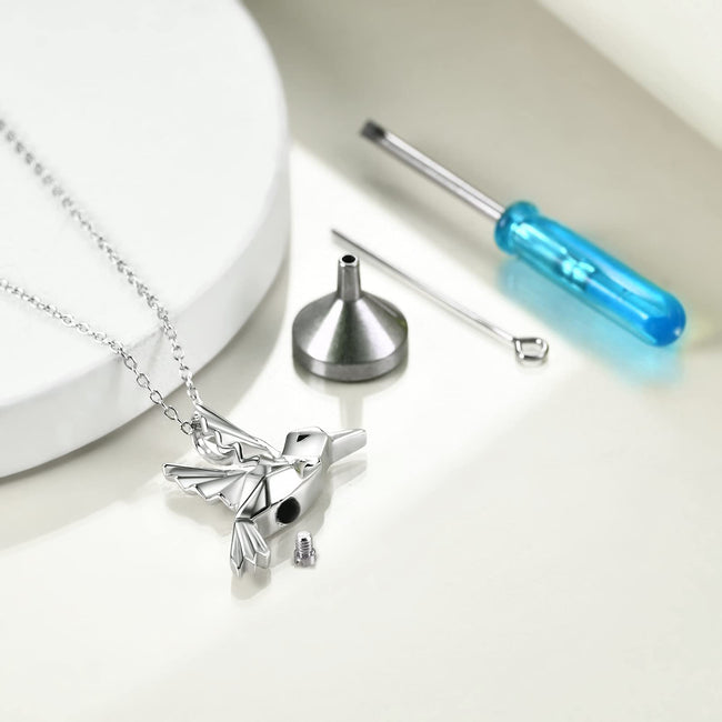 Hummingbird Urn Necklace Gifts for Ashes for Women Men Sterling Silver Origami Bird Necklace Jewelry for for Ashes Memory Necklace Gift for Women