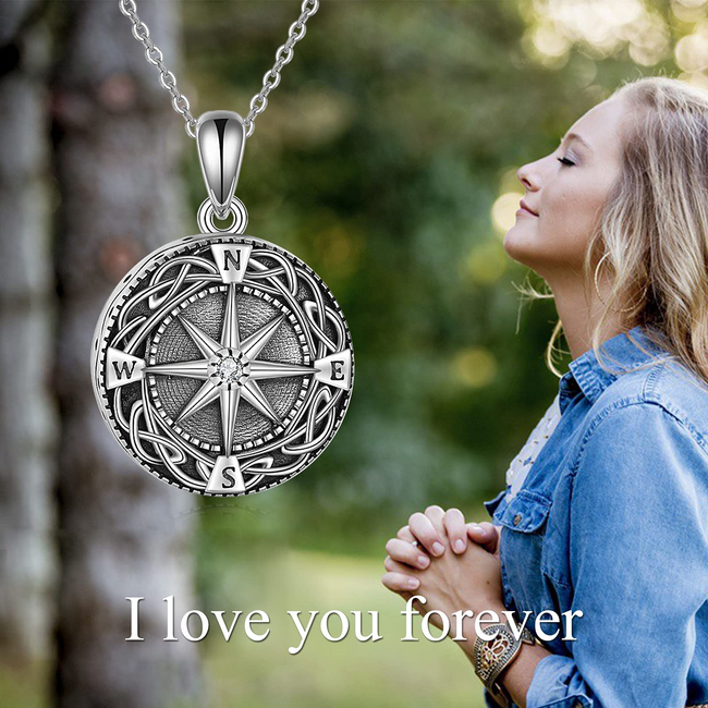 Sterling Silver Compass Urn Necklace for Ashes Celtic Knot Compass Cremation Jewelry for Ashes Memory Jewelry for Women Men