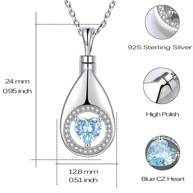 Sterling Silver Urn Neckalce for Ashes for Women Waterdrop Cremation Jewelry for Women Ashes Keepsake Pendant Memorial Jewelry Gifts