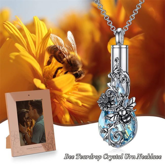 Sterling Silver Rose/Butterfly/Sunflower Flower Cremation Necklace For Ashes,Crystal Urn Necklace For Ashes For Women Memorial Jewelry