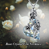 Sterling Silver Rose Flower Cremation Necklace For Ashes,  Urn Necklace For Ashes For Women Memorial Jewelry