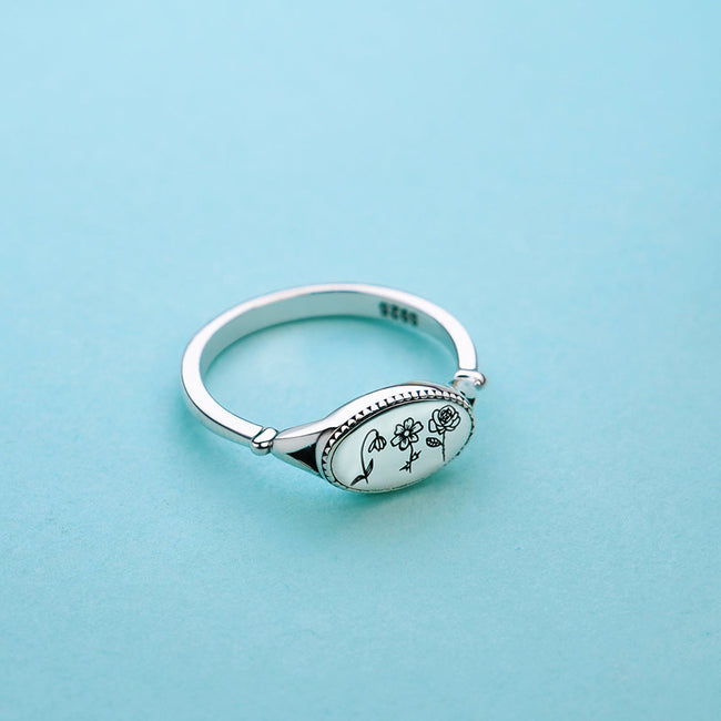 925 Sterling Silver Personalized Birth Flower Ring Wildflower Ring Gift for Mother