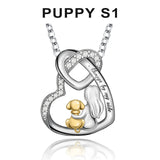 "Always By My Side" Puppy With Girl 925 Sterling Silver Cubic Zirconia Necklace