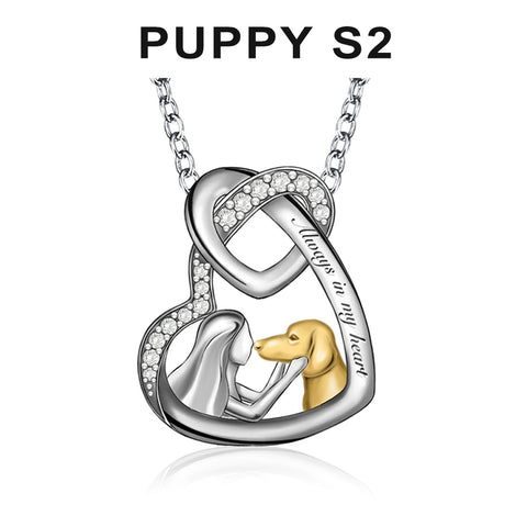 "Always By My Side" Puppy With Girl 925 Sterling Silver Cubic Zirconia Necklace