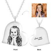 925 Sterling Silver Love Heart Kids Personalized Engraved Photos Necklaces Adjustable 16”-20”